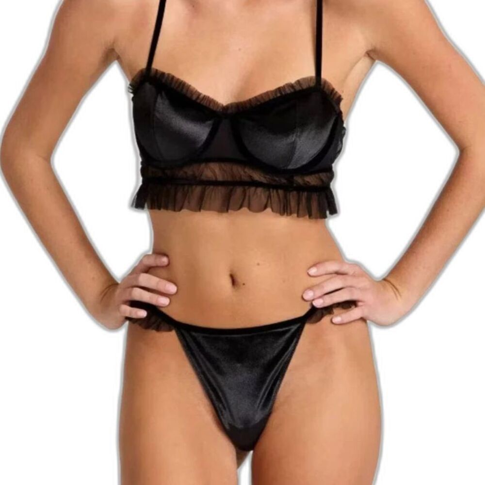 Auden Black Ruffle Lingerie Set